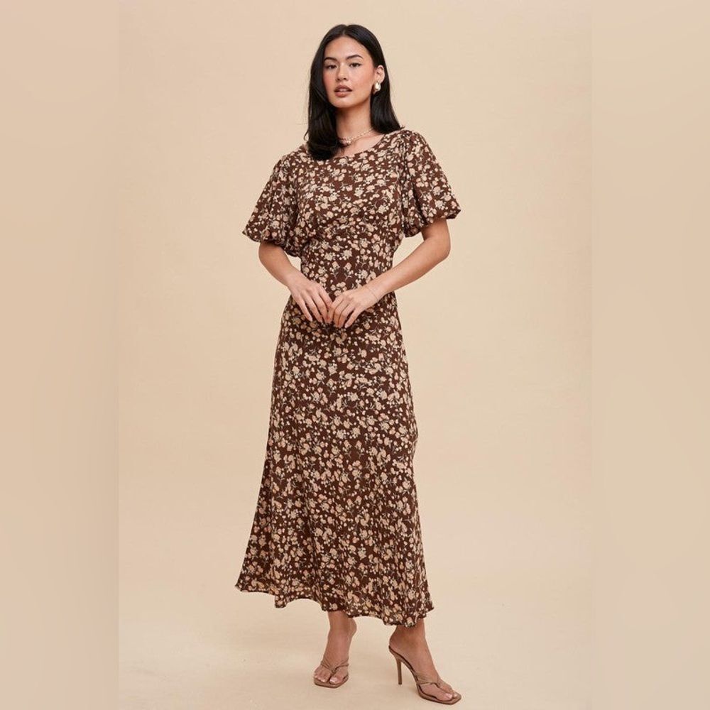 NWT In Loom Floral Puff Sleeve Maxi Dress Large Cottage Core modest Trad Wife